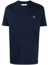 Vivienne Westwood Blue Crewneck T-shirt With Orb Detail In Cotton Man In Blue
