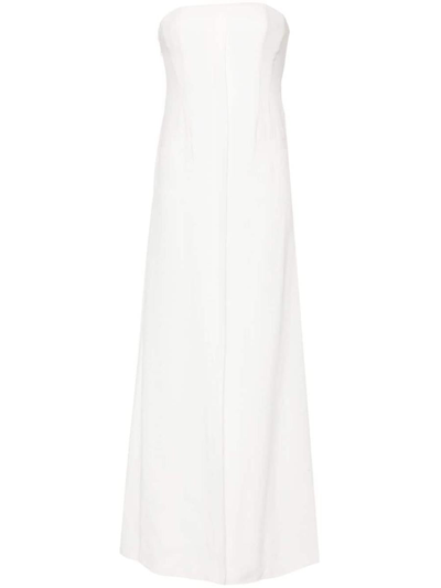Alberta Ferretti Strapless Crepe Maxi Dress In White