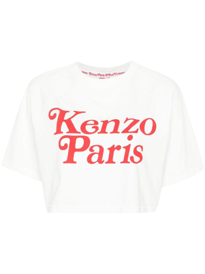 Kenzo By Verdy Cotton Crop Top With Logo In Off White
