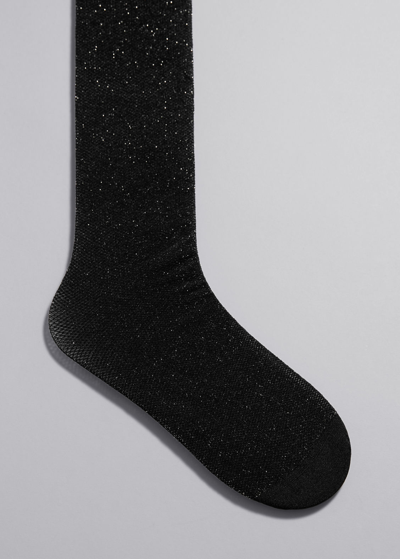 Other Stories Glitter Fishnet Tights In Black