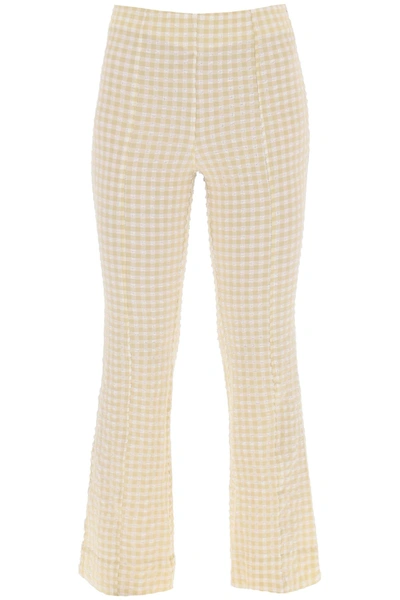 Ganni Flared Pants With Gingham Motif In Multi-colored