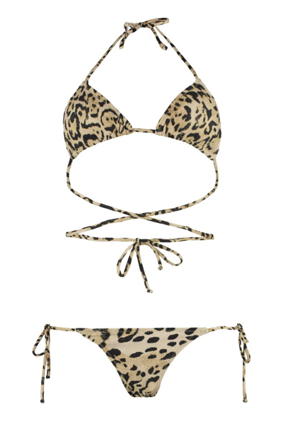Reina Olga Leopard Print Triangle Bikini Set In Multi