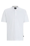 Hugo Boss Mercerised-cotton Polo Shirt With Embroidered Double Monogram In White