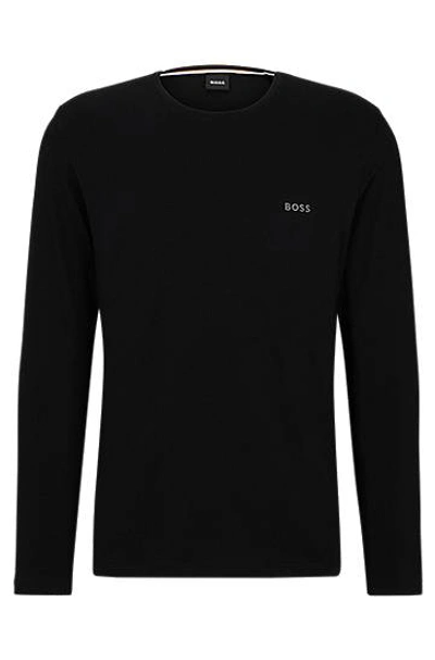 Hugo Boss Long-sleeved T-shirt In Stretch Cotton With Logo Detail In Black