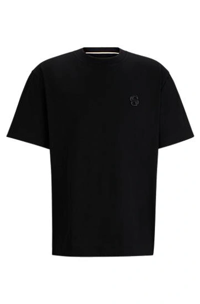 Hugo Boss Oversized-fit Mercerised-cotton T-shirt With Double Monogram In Black