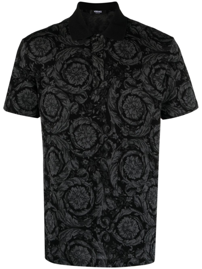 VERSACE GREY BAROCCO-JACQUARD POLO SHIRT