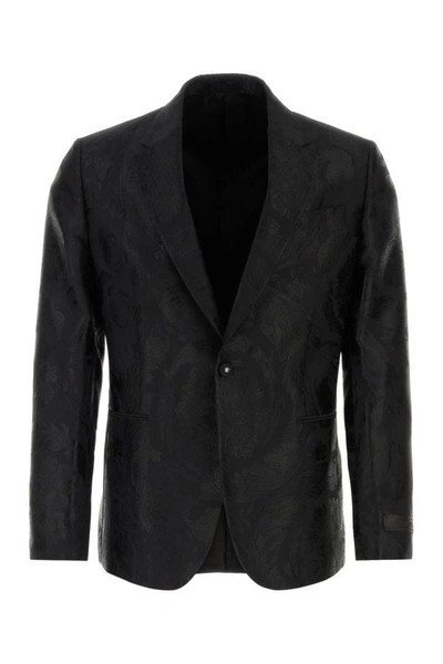 Versace Man Embroidered Jacquard Blazer In Black