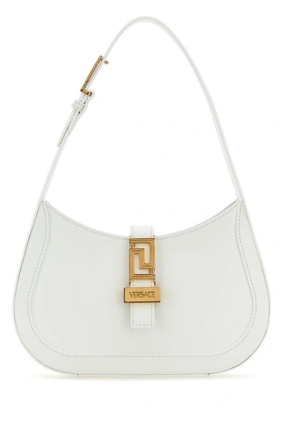 Versace Woman White Leather Small Greca Goddess Shoulder Bag