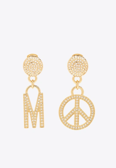 Moschino Embellished Clip On Earrings In Gold