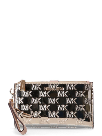 Michael Kors Jet Set Metallic-effect Wallet In Gold