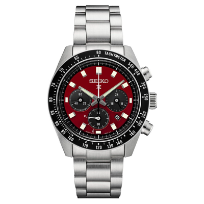 Pre-owned Seiko Prospex Speedtimer Red Dial Watch Ssc927 Solar (fedex 2 Day)