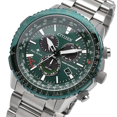 Pre-owned Citizen Promaster Sky Cb5004-59w Green Eco-drive Radio Direct Flight Green Watch