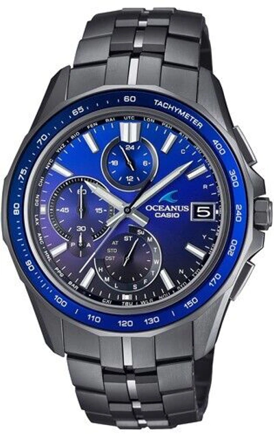 Pre-owned Casio Oceanus Ocw-s7000b-2ajf Black Manta Slim Bluetooth Men's Watch 42mm