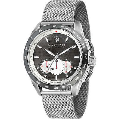 Pre-owned Maserati Mens Wristwatch  Traguardo R8873612008 Chrono Steel Mesh Gray