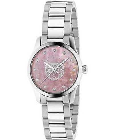 Pre-owned Gucci G-timeless 27mm Pink Diamond Dial Steel Women's Watch Ya1265025