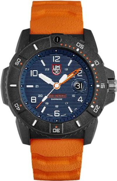 Pre-owned Luminox Navy Seal 3600 Series Men's Dive Watch, 45mm, Blue/white/orange/black