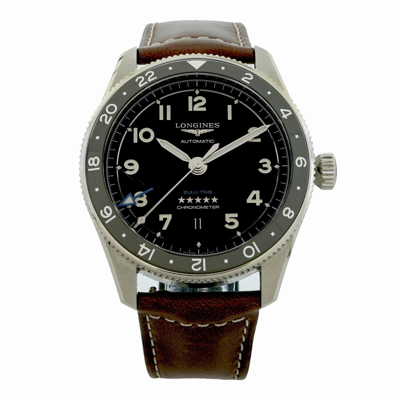 Pre-owned Longines Spirit Zulu Time Auto Gmt Black Leather 42mm Men's Watch L3.812.4.53.2