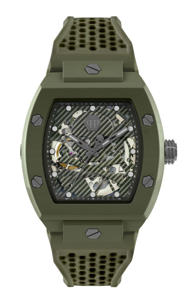 Pre-owned Philipp Plein The $keleton Ecoceramic Pwvba0223 Men's Green 44mm Case Watch