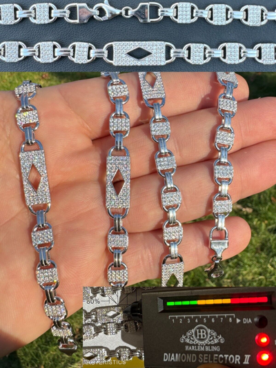 Pre-owned Harlembling Moissanite Iced Valentino Mariner Chain Real 925 Silver Necklace Bracelet 10mm In White