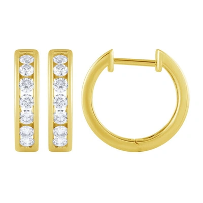 Pre-owned Morris 1.25 Carat Natural Diamond Channel Hoop Earrings Si 14k Yellow Gold 18mm