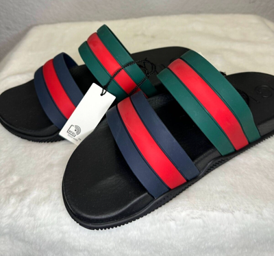 Pre-owned Gucci Agrado Grg Rubber Slide Sandals, 692381 J8710 8499, Size 8,