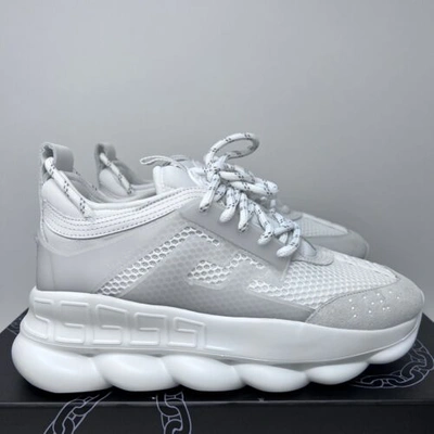 Pre-owned Versace Chain Reaction Men's Sneakers Size 6 Us / 39 Eu Triple White Print