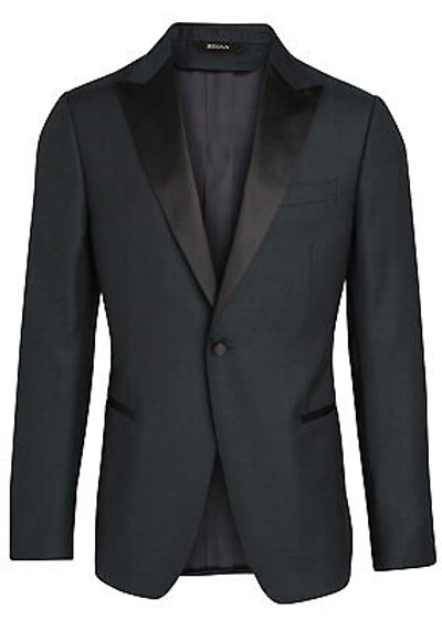 Pre-owned Zegna Z  Mens Peak Satin Lapel Wool Tuxedo Jacket 36 Short Green It 46 $1345
