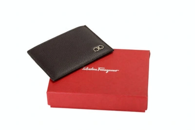Pre-owned Ferragamo Salvatore  Men's Chocolate Brown 100% Textured Leather Card Case