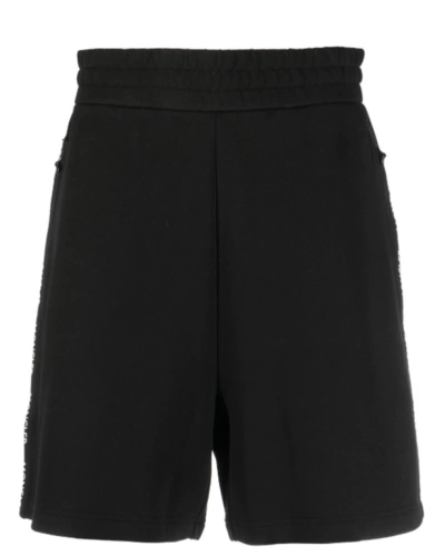 Pre-owned Moncler Men Bermuda Logo Trim Drawstrings 100% Cotton Sweat Shorts Black