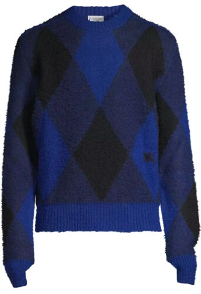 Pre-owned Burberry Men Sweater Long Sleeves Blue Argyle Check Ekd Wool Knit Pullover