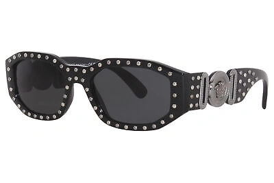 Pre-owned Versace Ve4361 5398/87 Sunglasses Black/medusa Logo-silver-studs/grey Lens 53mm In Gray