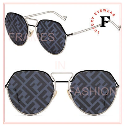 Pre-owned Fendi Grid 0073 Silver Gray F Print Mirror Monogram Metal Sunglasses Ffm0073s