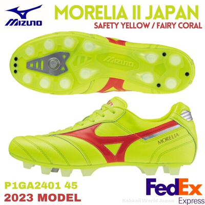 Pre-owned Mizuno Soccer Cleats Morelia 2 Japan Safety Yellow/fairy Coral P1ga2401 45
