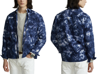 Pre-owned Polo Ralph Lauren Tie Dye Zip Shirt Jacket Jacke Navy Bleach Out Blouson L In Blue