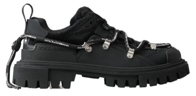 Pre-owned Dolce & Gabbana Dolce&gabbana Men Black Sneakers Leather Lace Up Wedge Trekking Shoes Size Eu 40