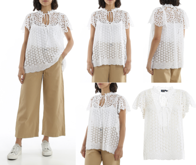 Pre-owned Polo Ralph Lauren Tied Broderie Anglaise Shirt T-shirt White Blouse L