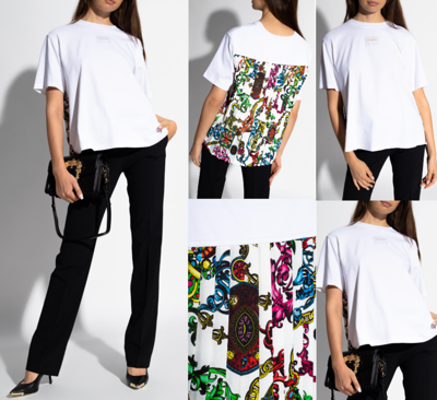 Pre-owned Versace Jeans Couture Patterned Baroque Top Blouse Shirt Oversized T-shirt In White