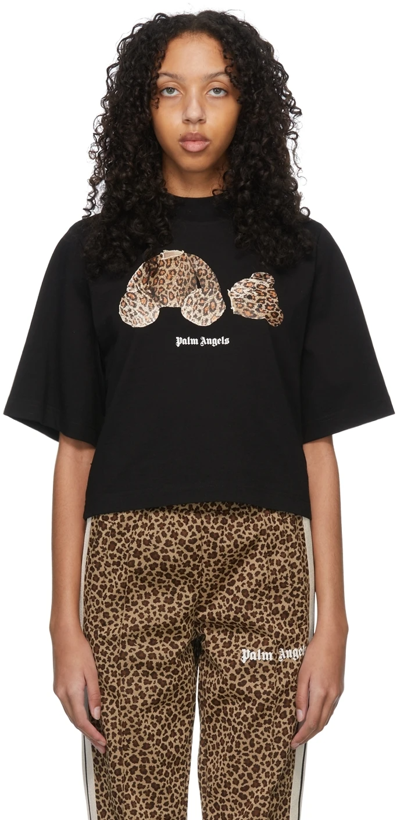 Pre-owned Palm Angels Black Leopard Headless Bear Crop Top T-shirt (size M) Rrp $370