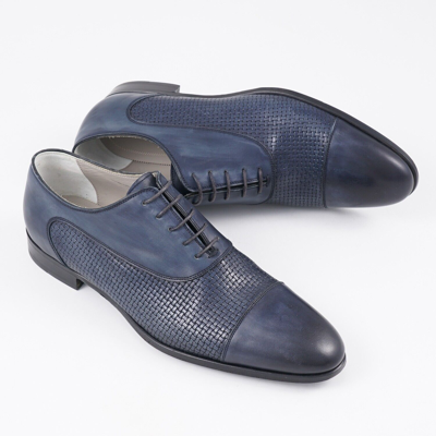 Pre-owned Kiton Navy Blue Calfskin Leather Dress Shoes With Woven Detail Us 10.5 (eu 43.5)
