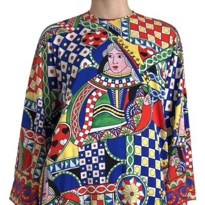 Pre-owned Dolce & Gabbana Dolce&gabbana Women Multicolor Blouse Silk Stretch Printed Round Neck Casual Top