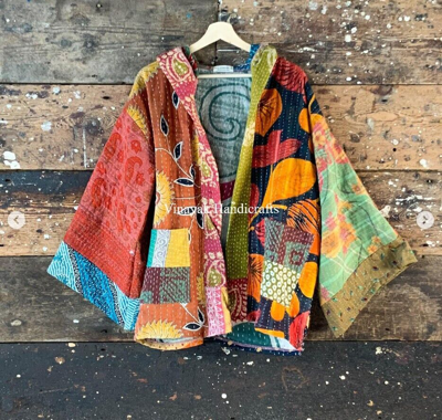 Pre-owned Handmade 5 Pcs Indian Patchwork Kantha Jacket, Soft Cotton Kantha Jacket, Colorful Coat In Multicolor