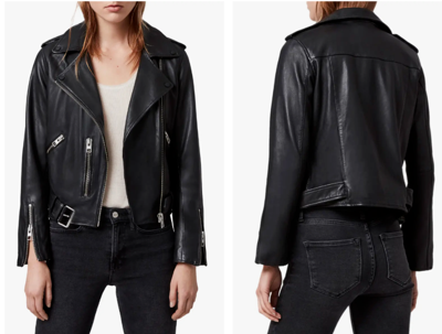 Pre-owned Allsaints Black Balfern Buttery Soft Leather Biker Motorcycle Jacket 4us 8uk E36