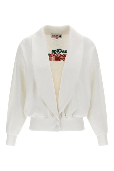 Reina Olga Farrah Logo-embroidered Cardigan In White