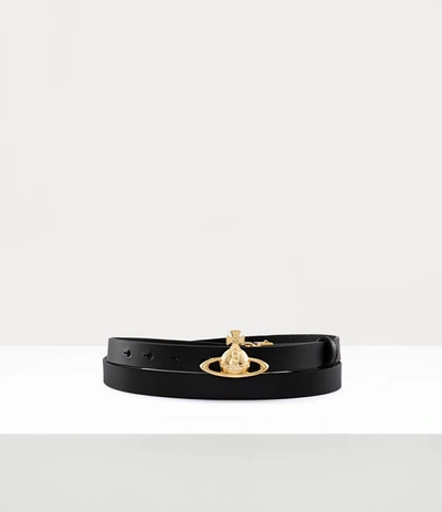 Vivienne Westwood Small Orb Buckle Belt - Light Gold In Black-