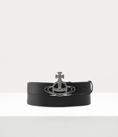 Vivienne Westwood Line Orb Buckle Belt / Gunmetal In Black-