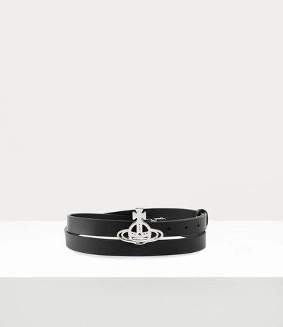 Vivienne Westwood Small Line Orb Buckle Belt / Silver In Black