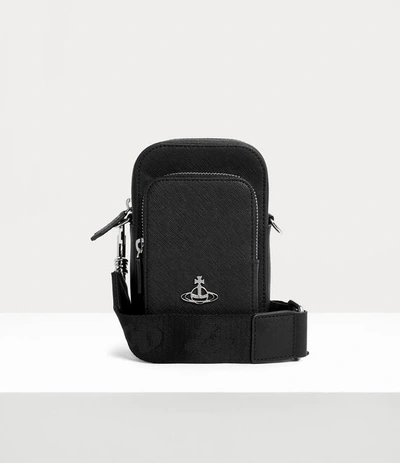 Vivienne Westwood Saffiano Phone Crossbody Bag In Black