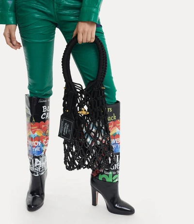 Vivienne Westwood Thrawler Large Macrame Handbag In Black