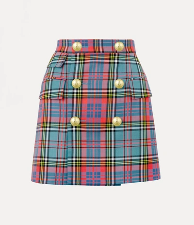 Vivienne Westwood Cut Off Wool Twill Tartan Mini Skirt In Multicolor