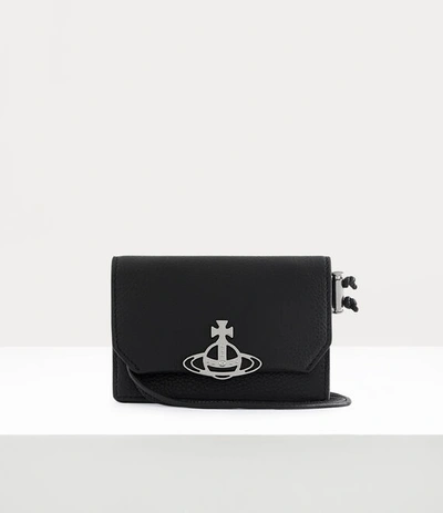 Vivienne Westwood Grain Leather Card Holder Strap In Black